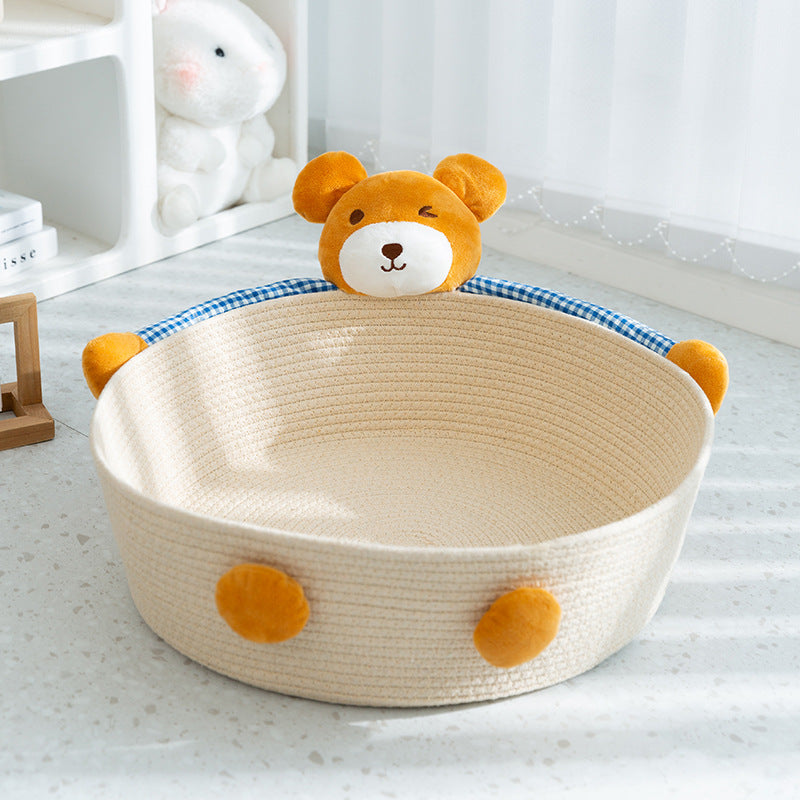 Leuk Handgeweven Katoenen Kattenbed met Touw en Dierenmotief