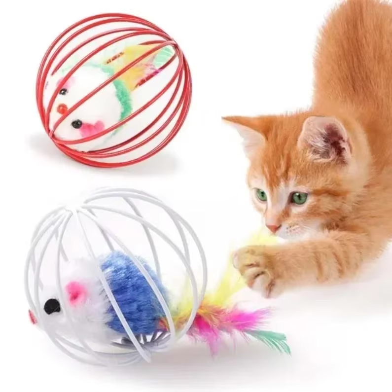 Kat Speelgoed Muis in Kooi met Pluimstaart