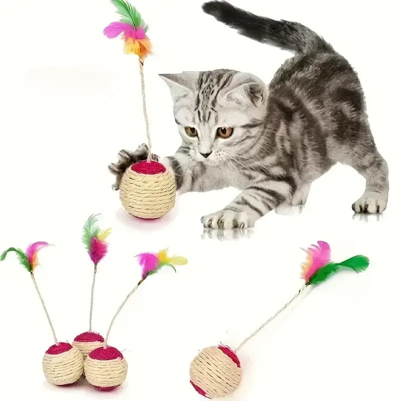 Interactieve Kattenbal met Veer en Sisaltouw