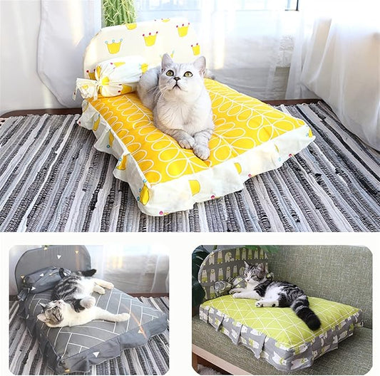 Kattenbed met rugleuning - comfortabel dierenbed met kussen voor katten en kleine honden