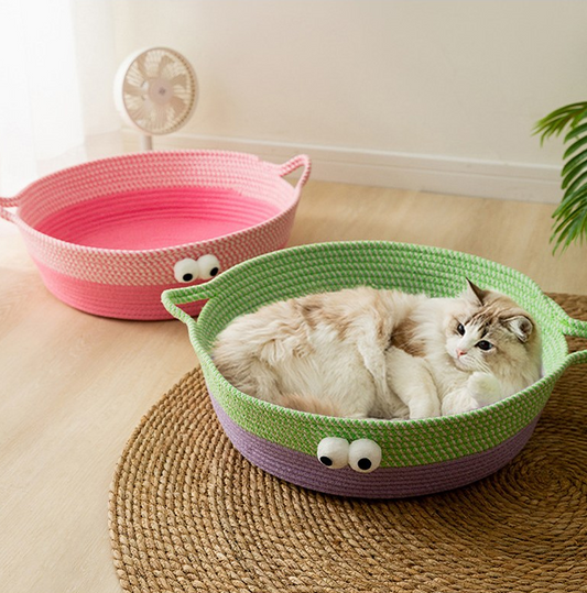 Leuk Handgeweven Katoenen Kattenbed met Touw en Dierenmotief