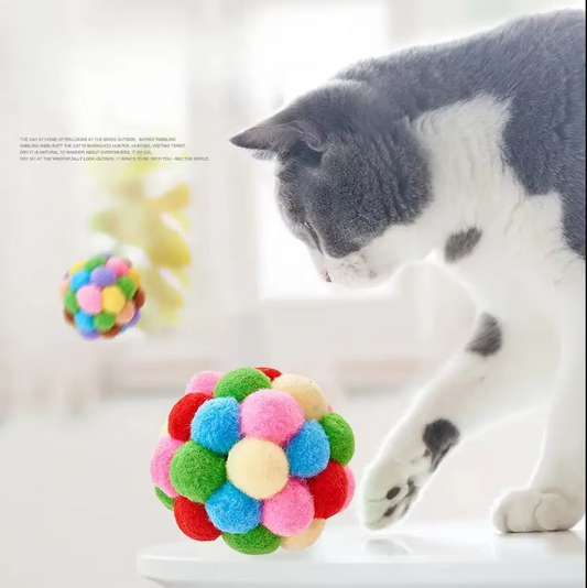 Kleurrijke Pompom Kattenbal - Zacht Interactief Speeltje voor Speelse Huiskatten