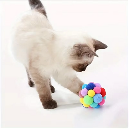 Kleurrijke Pompom Kattenbal - Zacht Interactief Speeltje voor Speelse Huiskatten