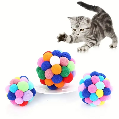 Kleurrijke Pompom Kattenbal - Zacht Interactief Speeltje voor Speelse Huiskatten