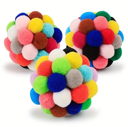 Kleurrijke Pompom Kattenbal - Zacht Interactief Speeltje voor Speelse Huiskatten