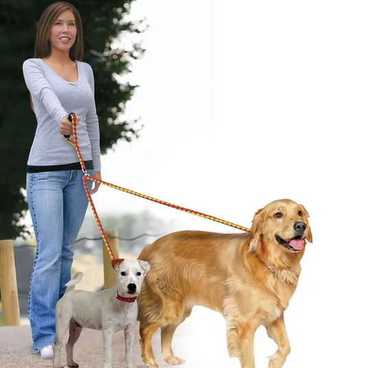 Twin Hondenriem in Geruit Patroon - Robuuste Riem voor Twee Honden